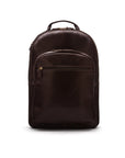 Men's leather 15" laptop backpack, brown, front