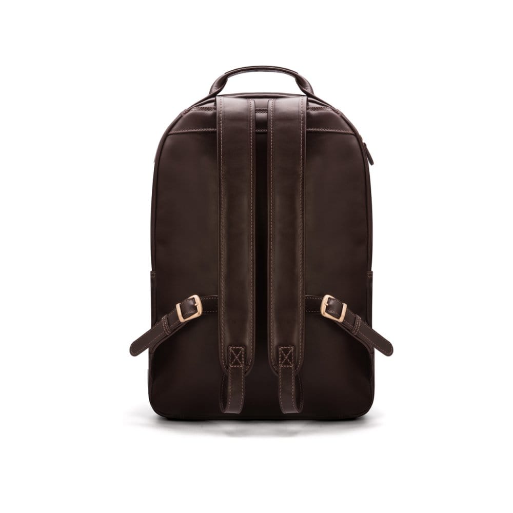 Men's leather 15" laptop backpack, brown, back