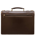 Leather Cambridge satchel briefcase with brass lock, brown, back