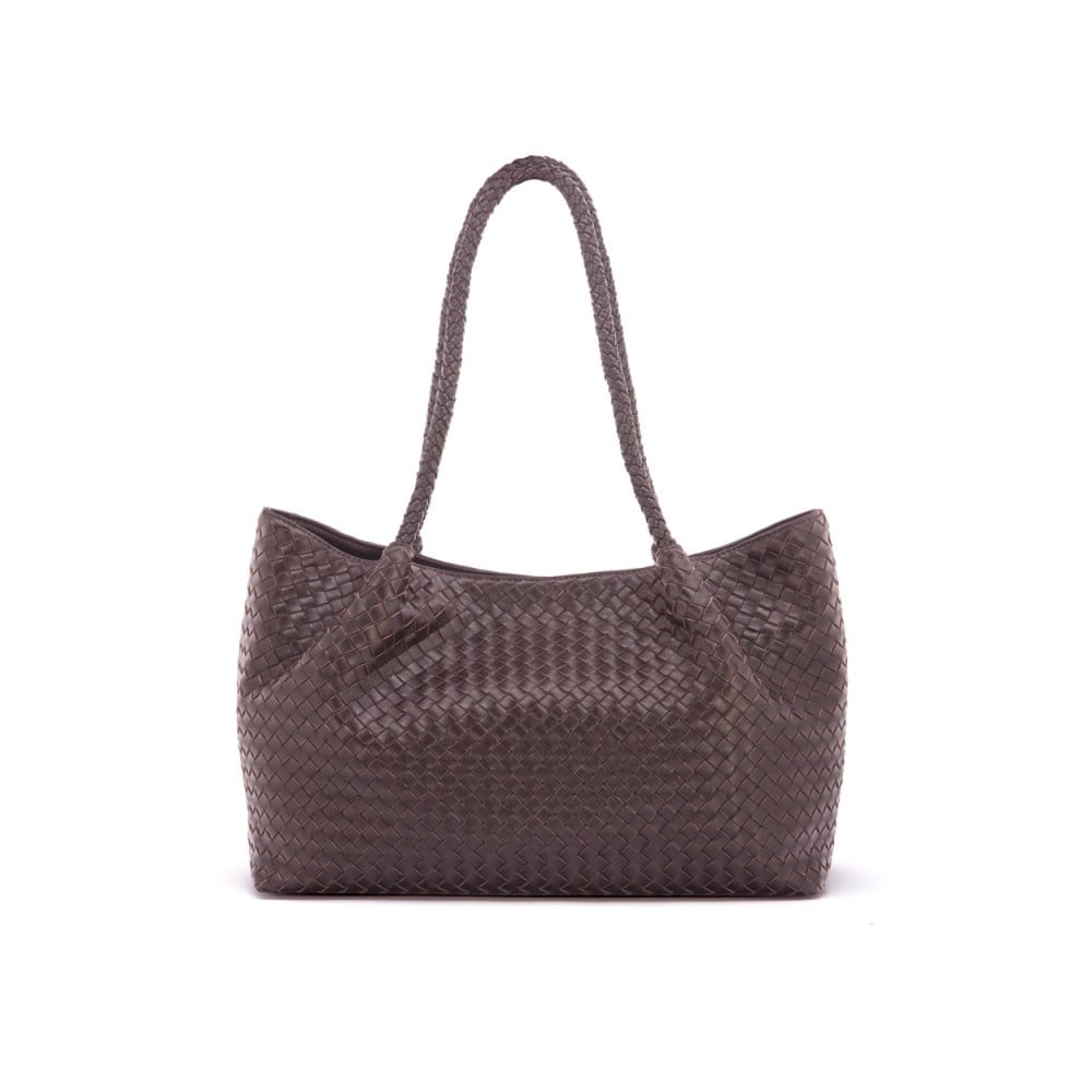 Woven leather slouchy bag, brown