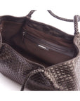 Woven leather slouchy bag, brown, inside