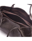 Woven leather slouchy bag, brown, with inner bag