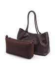 Woven leather slouchy bag, brown, inner bag