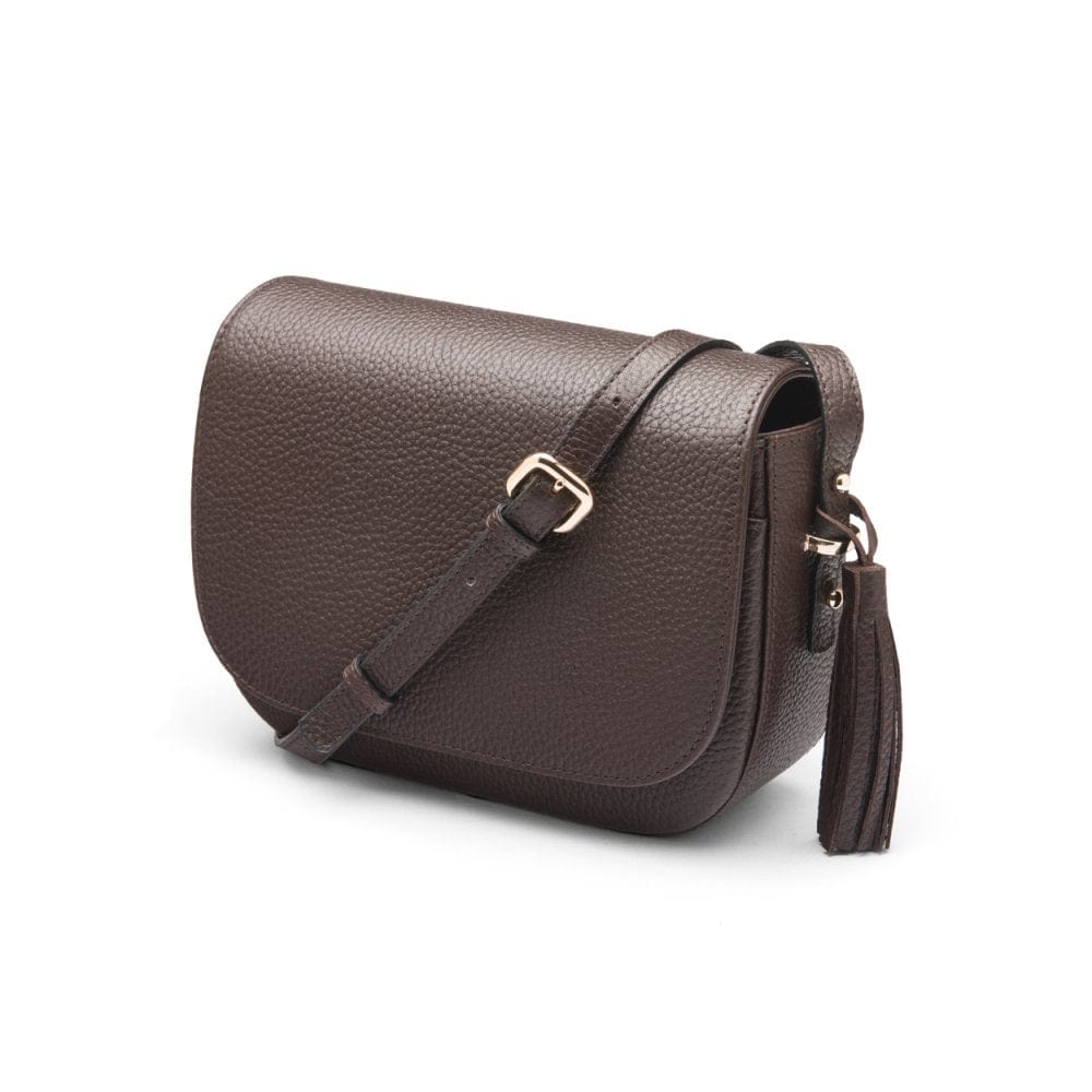 Leather saddle bag, brown, side view