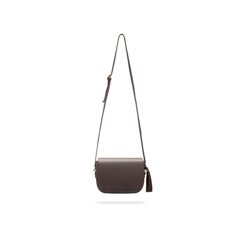 Leather saddle bag, brown, with long strap