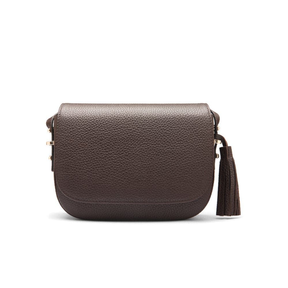 Leather saddle bag, brown, front