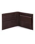 Leather wallet with coin purse, brown, open