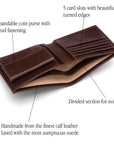 Leather wallet with coin purse, brown, features