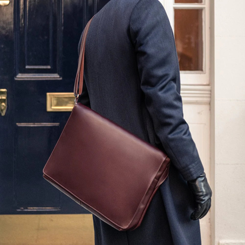 Large leather messenger bag, brown, lifestyle