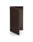 Tall leather wallet with 8 card slots, brown, front