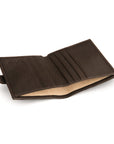 Compact leather billfold wallet with tab, brown, inside