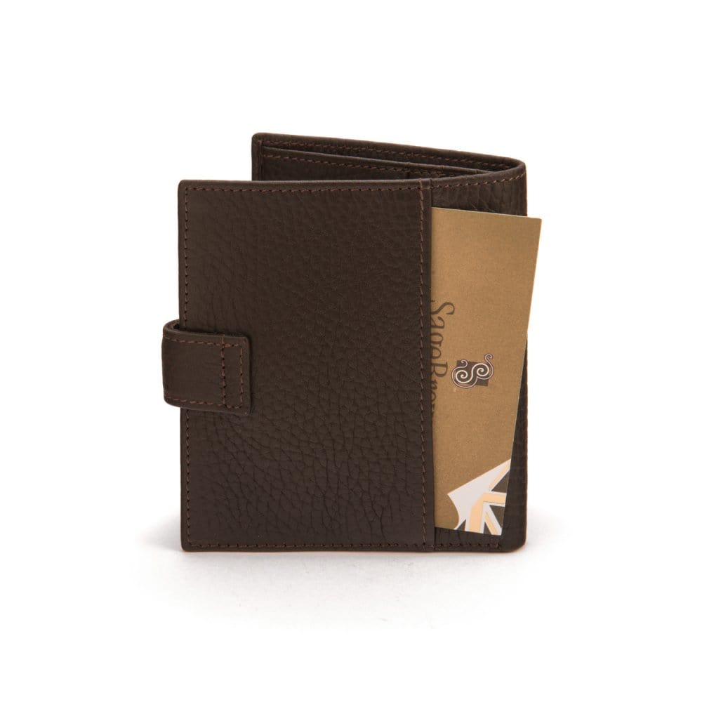 Compact leather billfold wallet with tab, brown, back