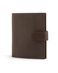 Compact leather billfold wallet with tab, brown, front view