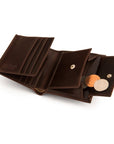 Leather wallet with coin purse, brown, open