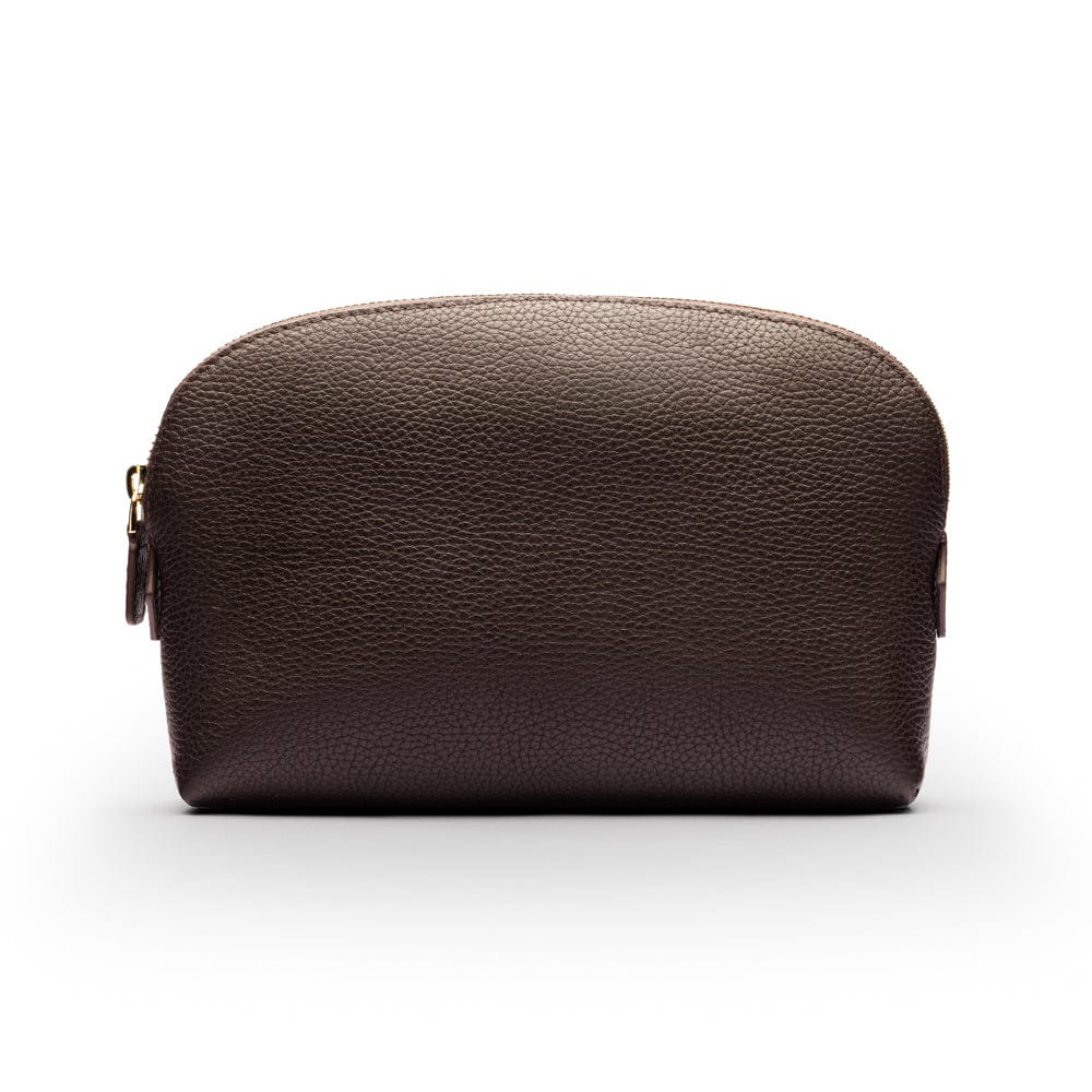 Leather cosmetic bag, brown, front