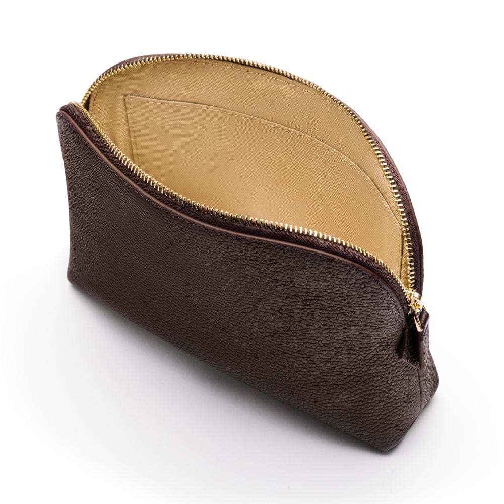 Leather cosmetic bag, brown, inside