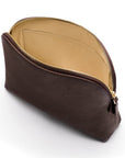 Leather cosmetic bag, brown, inside