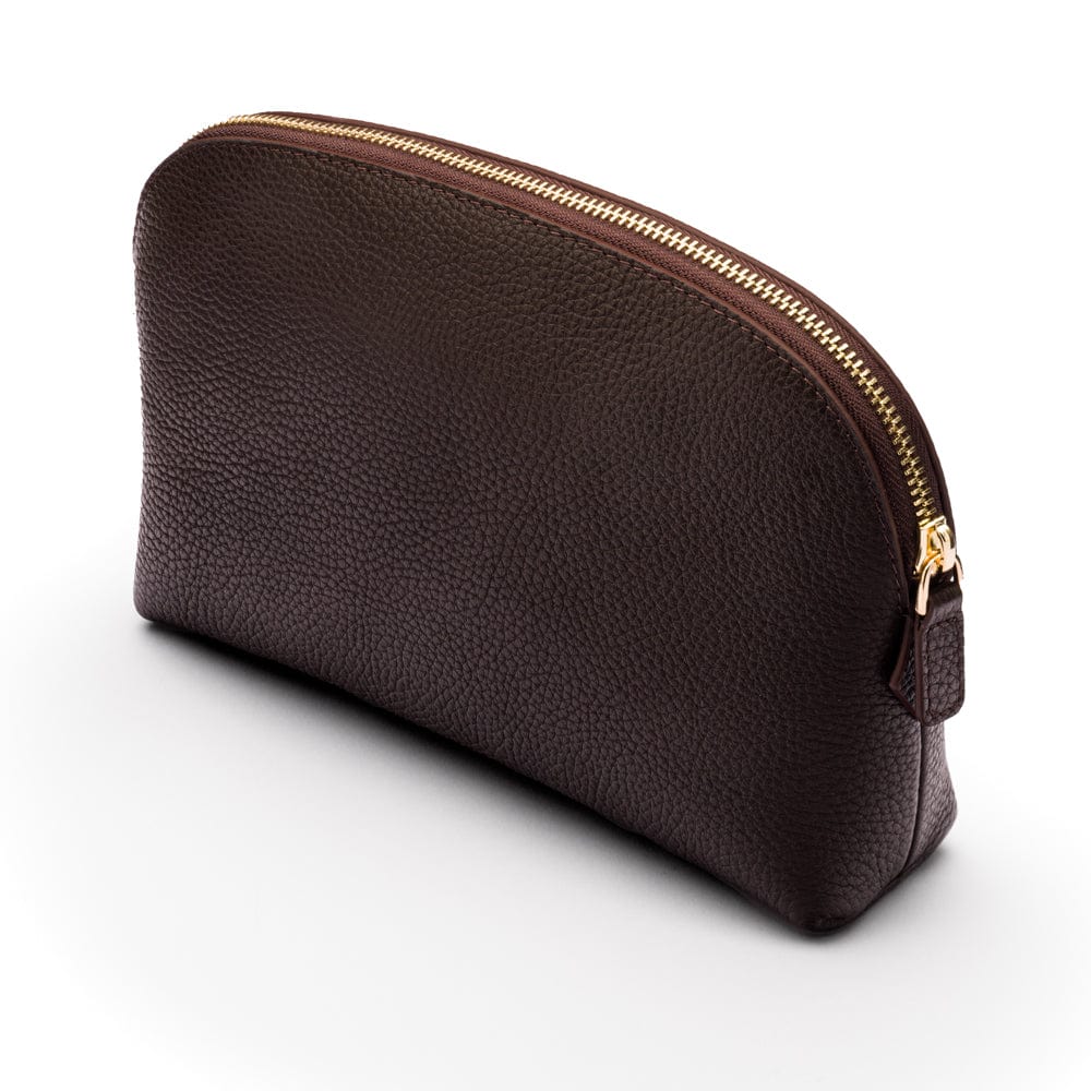 Leather cosmetic bag, brown, side