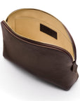 Leather cosmetic bag, brown, open