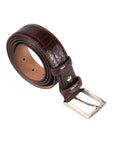 Leather belt with silver buckle, brown croc