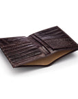 3/4 length tall bifold wallet with 6 CC, brown croc, inside