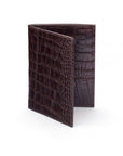 3/4 length tall bifold wallet with 6 CC, brown croc, front