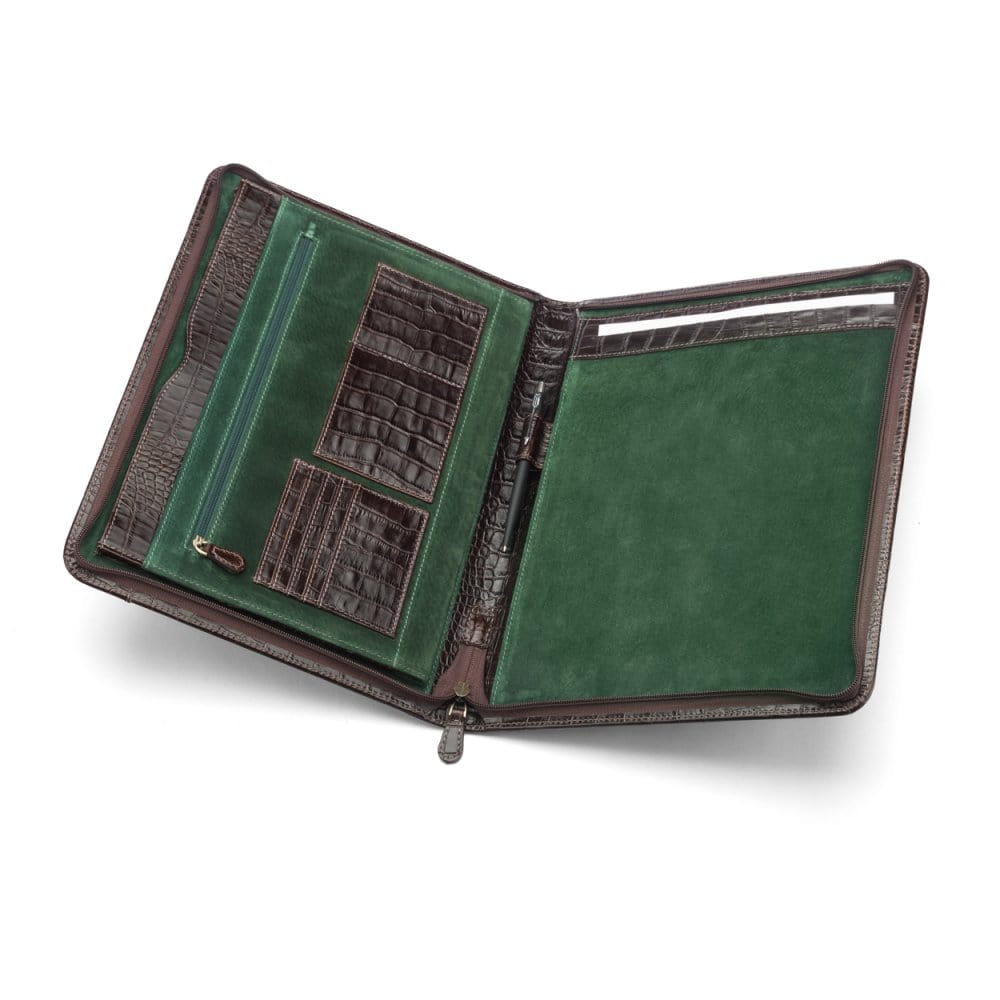 A4 leather notepad folder, brown croc, inside