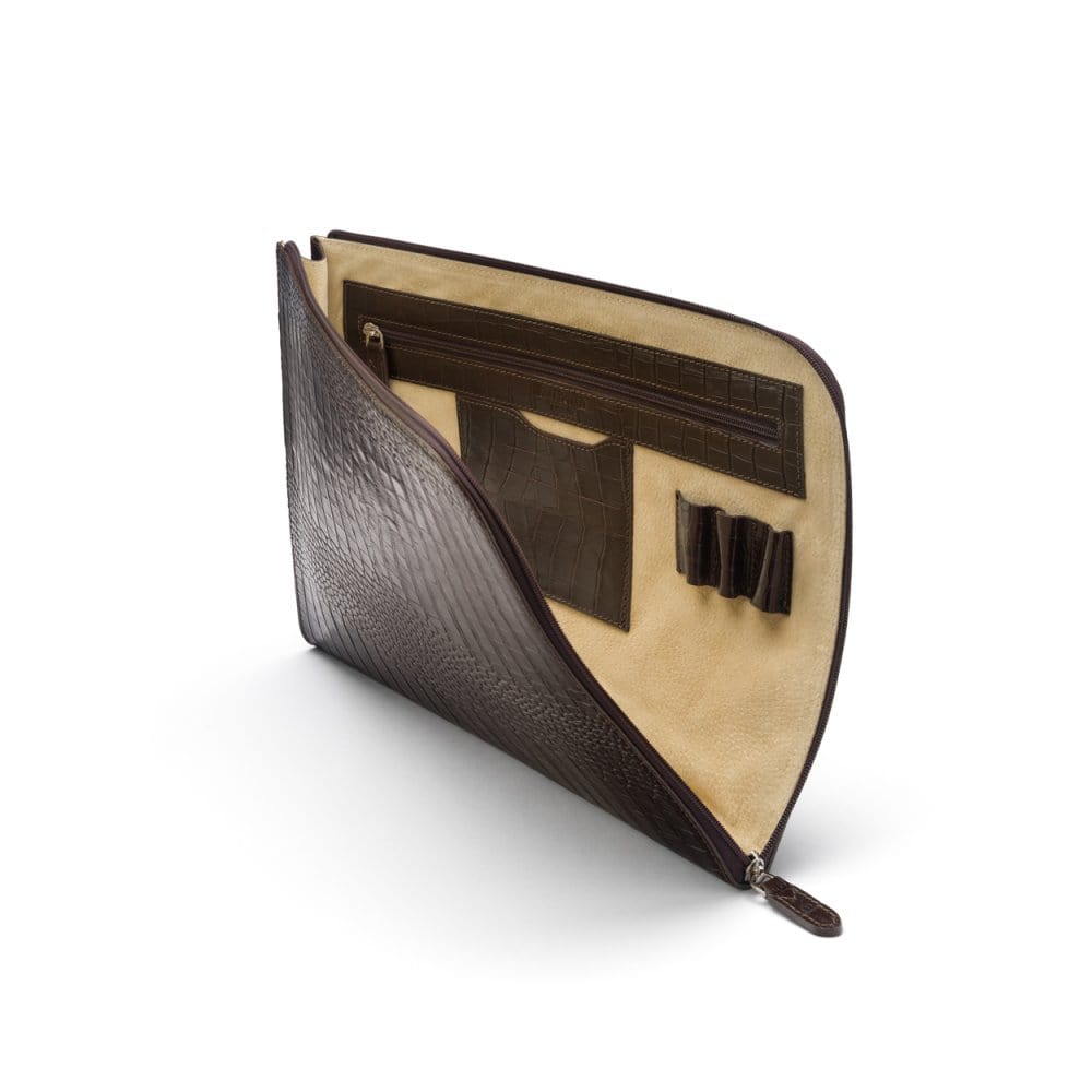 A4 zip around leather folder, brown croc, inside
