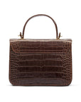 Small leather top handle bag, brown croc, back