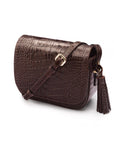 Leather saddle bag, brown croc, side