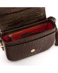 Leather saddle bag, brown croc, inside