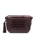 Leather saddle bag, brown croc, back