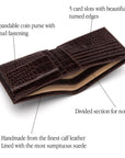 Leather wallet with coin purse, brown croc, features