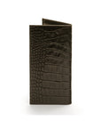 Tall leather wallet with 8 card slots, brown croc, back