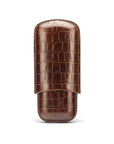 Double leather cigar case, brown croc, front