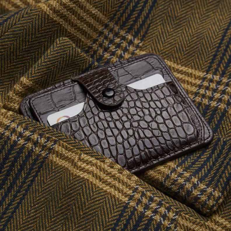 Brown Croc Flat Compact Credit Card Wallet With 2 ID Windows, 6CC, lifestyle