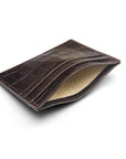 Flat leather credit card wallet 4 CC, brown croc, inside