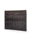 Flat leather credit card wallet 4 CC, brown croc, side