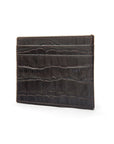 Flat leather credit card wallet 4 CC, brown croc, back