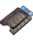 Flat magnetic leather money clip card holder, brown croc