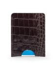 Flat magnetic leather money clip card holder, brown croc, back