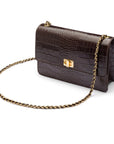 Leather chain bag, brown croc, side view