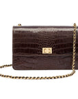 Leather chain bag, brown croc, front view