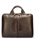 Leather 13" laptop briefcase, brown croc, front