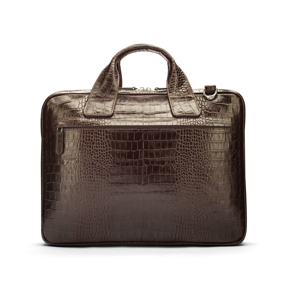 Leather 13" laptop briefcase, brown croc, back