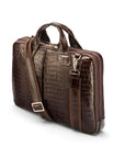 Leather 13" laptop briefcase, brown croc, side