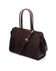 Ladies' leather 15" laptop handbag, brown croc, with shoulder strap