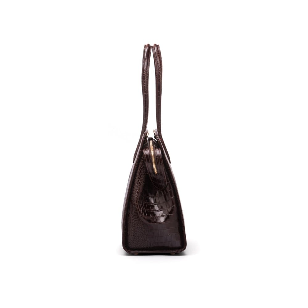 Ladies' leather 15" laptop handbag, brown croc, side