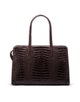 Ladies' leather 15" laptop handbag, brown croc, front