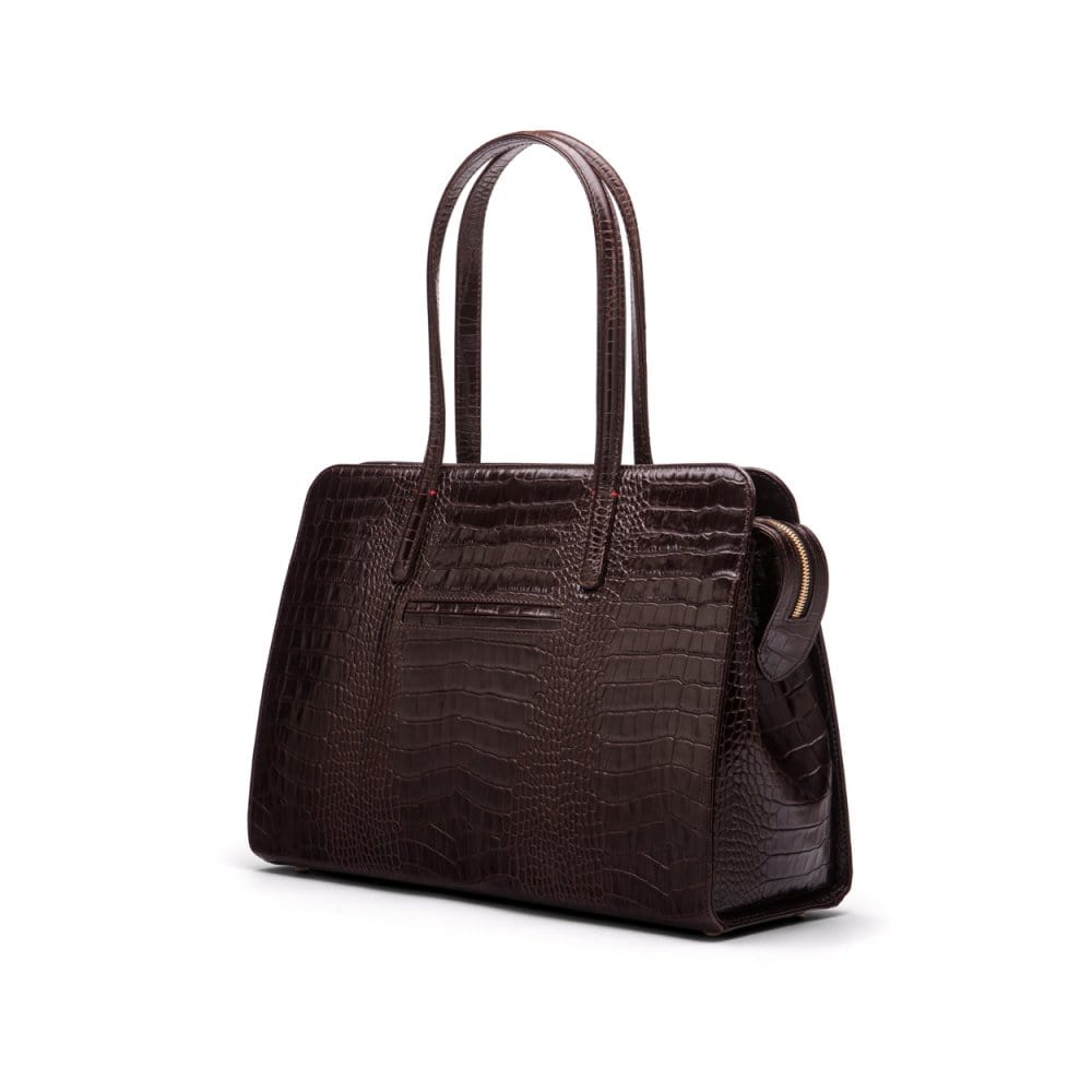 Ladies' leather 15" laptop handbag, brown croc, back